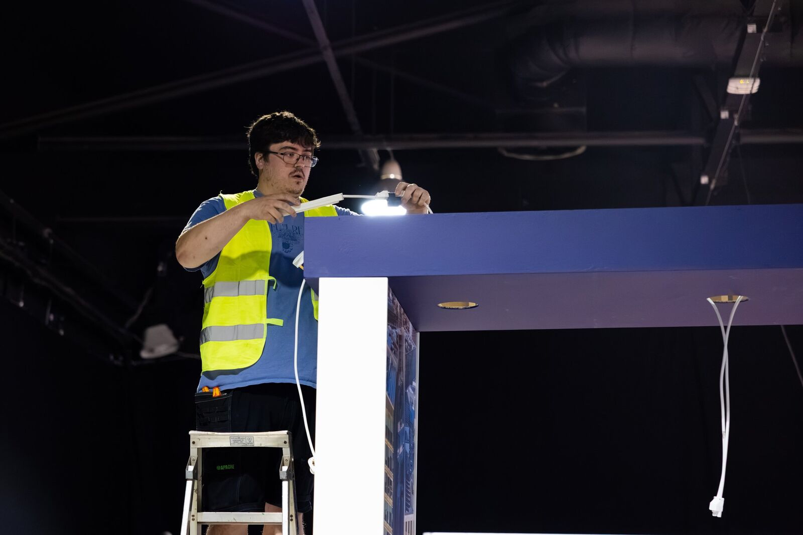 A podium being set up